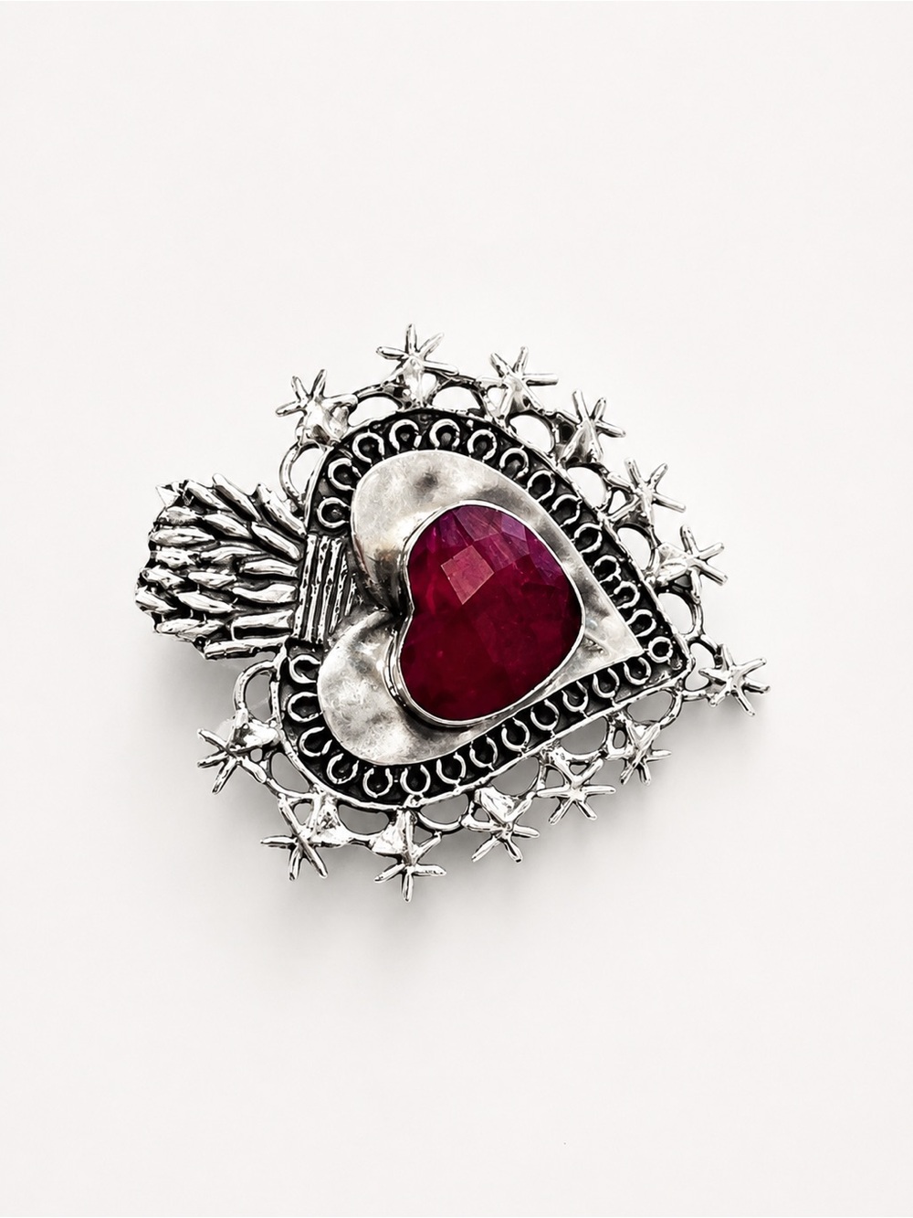 Sterling Heart Ring with Ruby Gemstone - Picture 3 of 5